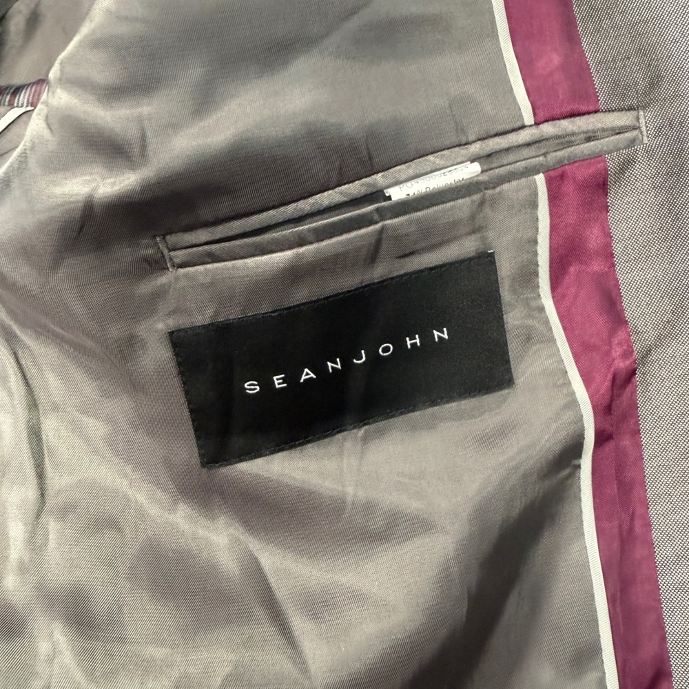 Sean John Metallic Silver Sharkskin 2-Button Suit Blazer Pants Macy's 48 L 42x32 - Picture 8 of 16